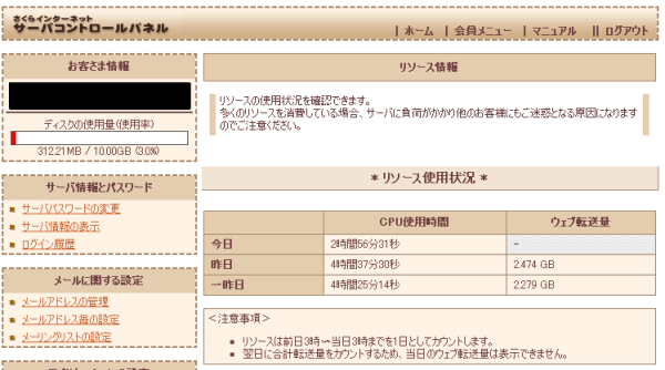 さくらのサーバコントロールパネルから現在の状況を調べてみた