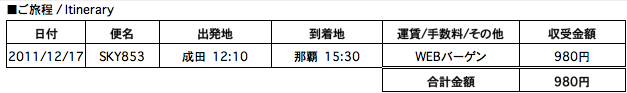 スカイマーク：成田⇒那覇 980円／片道でチケットゲット！