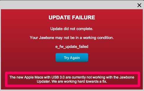 Jawbone JAMBOXのアップデート：USB3.0対応のMacは現在非対応
