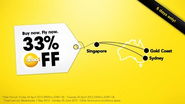 Scoot シンガポール ⇔ オーストラリア線が全クラス 33% OFFになるセールを開催！