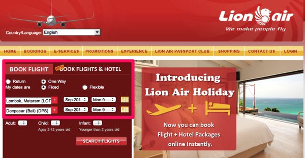 インドネシア国内線の航空券をLionAirのWebサイトから購入する方法