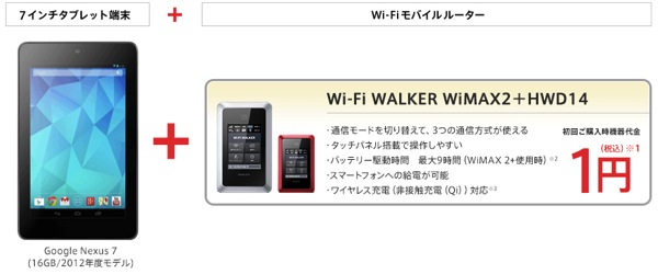 WiMAX 2+のキャンペーン比較：端末代一括0円でキャッシュバック12,000円やNexus 7(2012)プレゼント