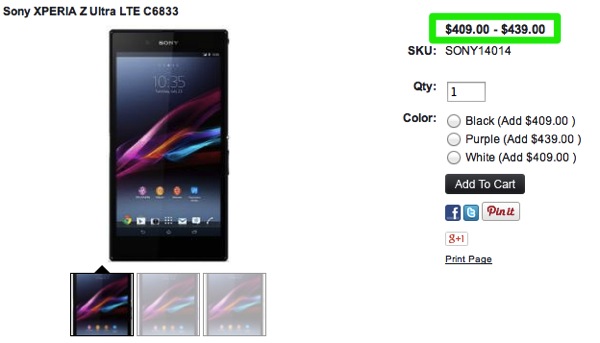 Xperia Z Ultraが1shopmobile.comで409ドルに値下がり