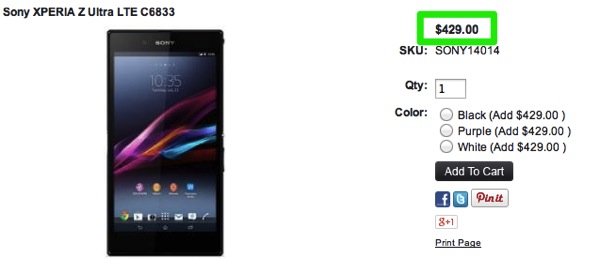 Sony XPERIA Z Ultra LTE C6833が429ドルに値下がり