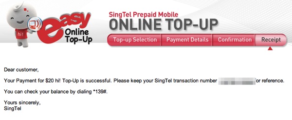 SingTel Prepaid Mobile Online Top up