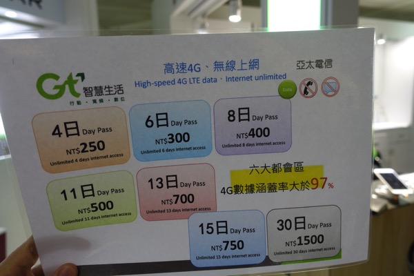 【台湾】亞太電信の4G LTE対応プリペイドSIMがプラン追加 – 15日間LTE使い放題で750台湾ドルなど