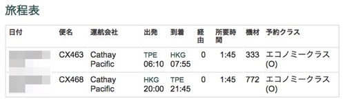 キャセイパシフィック航空の台北 〜 香港を往復1.8万円で購入してみた