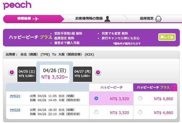 Peach:日本語サイトでは3,520台湾ドル
