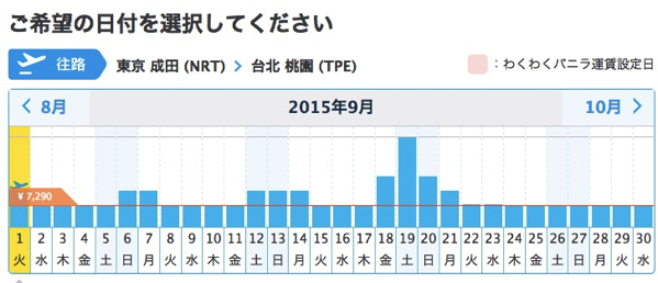 バニラエア：成田 → 台北線の一括検索結果