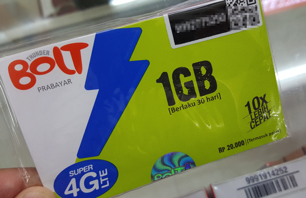 インドネシア：Bolt!がデータ通信量1GBのプリペイドSIMを販売！販売価格は約170円