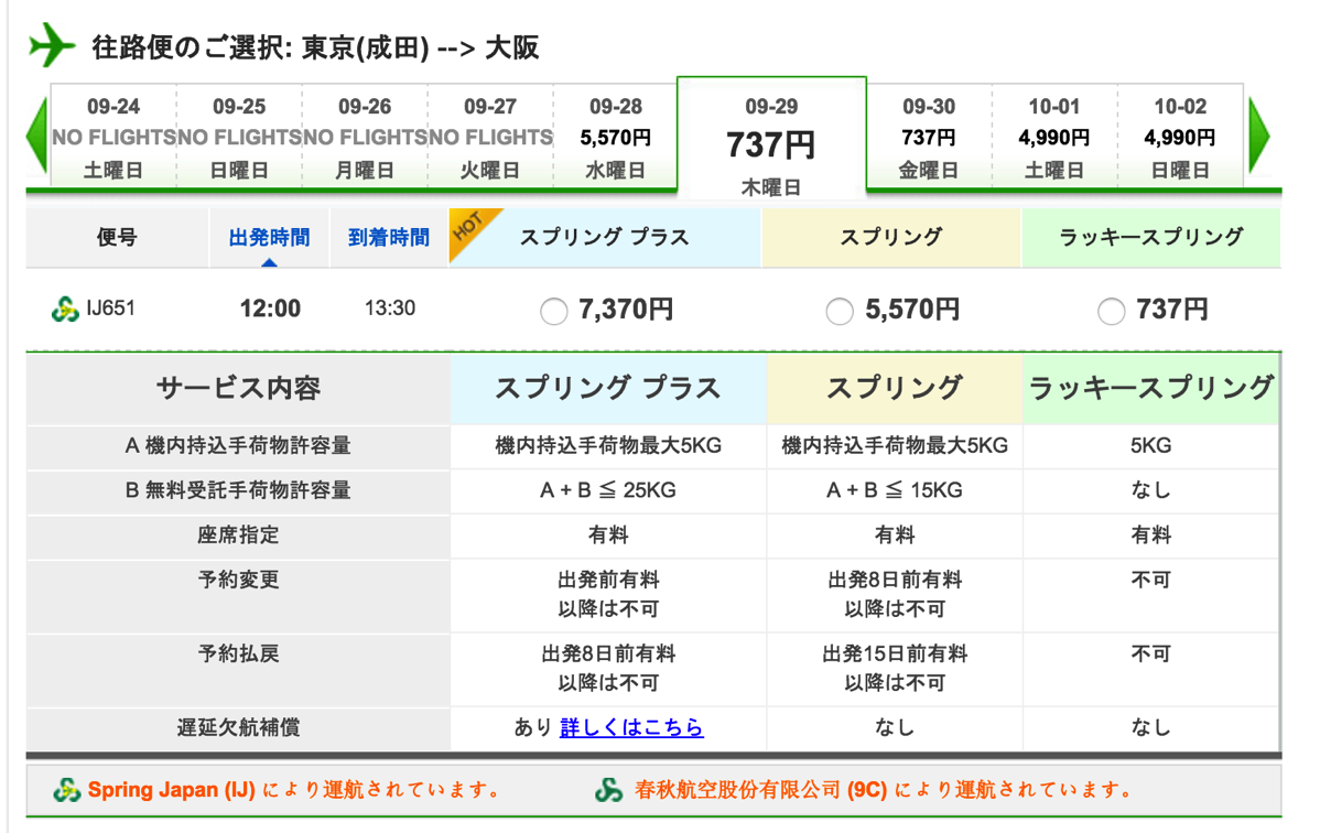新路線の成田→関空が片道737円