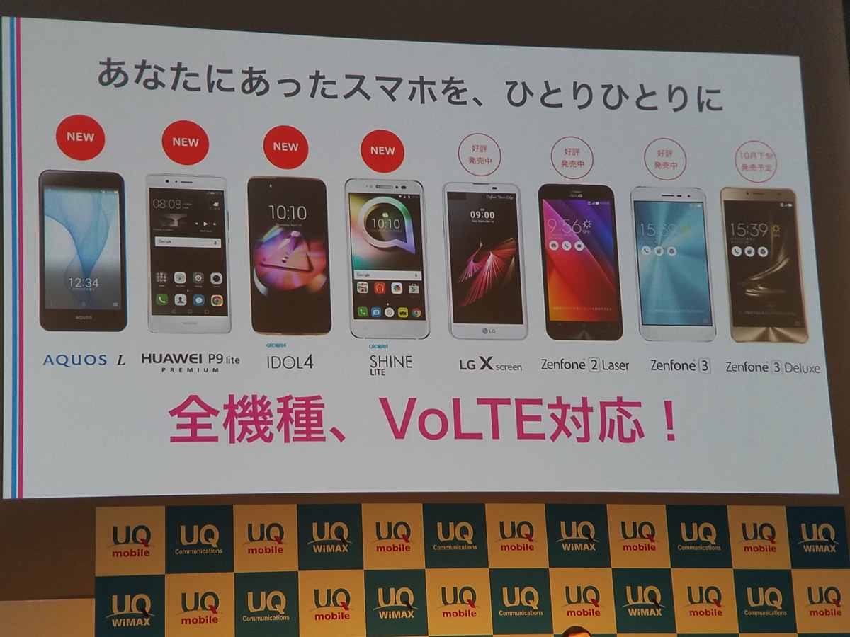 UQ mobile、VoLTE対応機種を多数ラインナップ