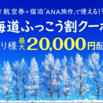 【北海道ふっこう割】ANAの航空券+ホテル「旅作」で1人から使える2万円割引・最大6人で12万円割引クーポン配布。先着1,000名