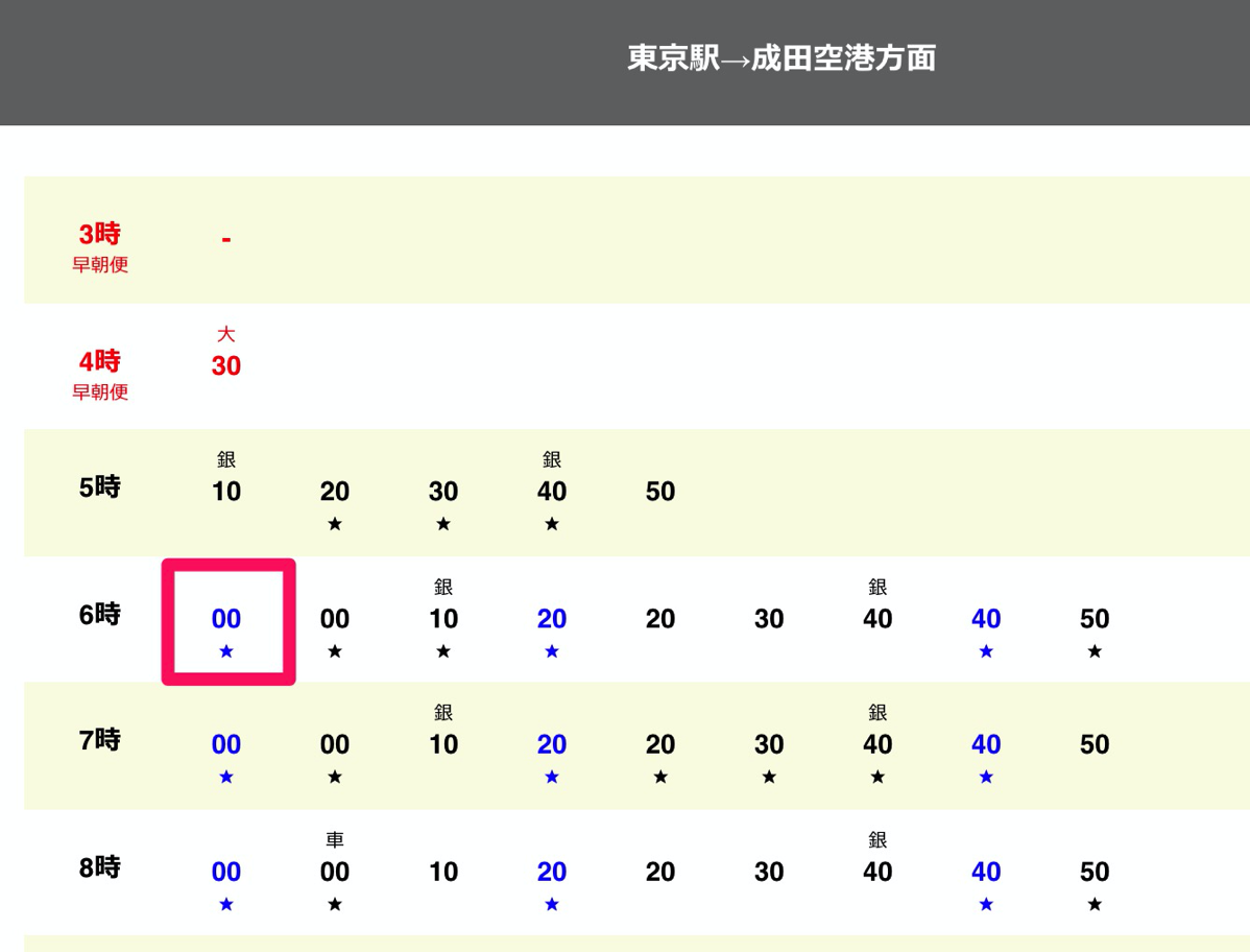 予約可能なバスの始発が東京駅発6時に