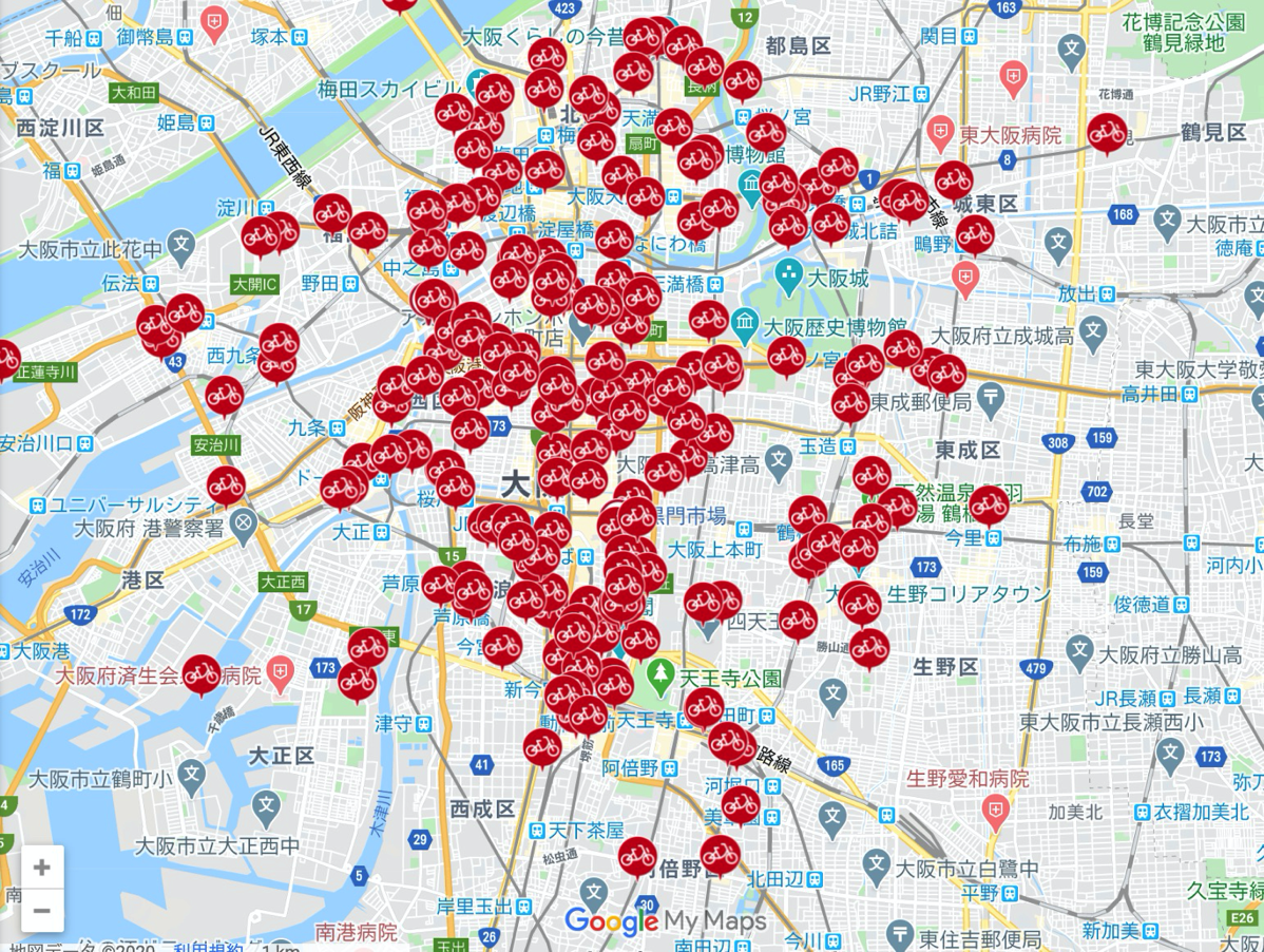 大阪バイクシェア：ポートマップ