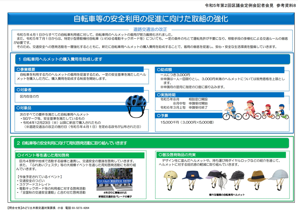 新宿区：自転車用ヘルメットの購入に3,000円の補助金