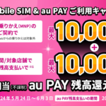 【UQ】SIMカードをMNP契約してau PAYを25,000円以上使うと合計20,000円還元