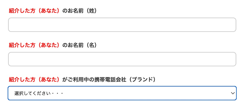 エントリー時に必要となる情報（一部）