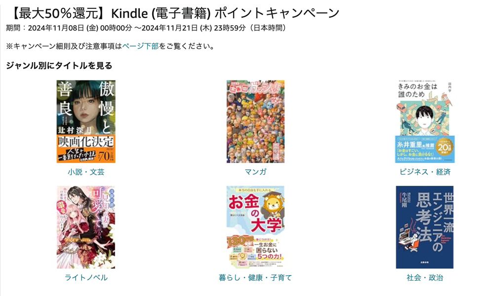 【最大50％還元】Kindle (電子書籍) ポイントキャンペーン