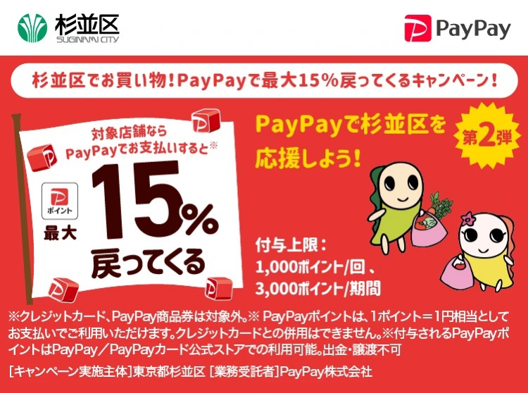 杉並区でお買い物！PayPayで最大15％戻ってくるキャンペーン！ - キャッシュレス決済のPayPay