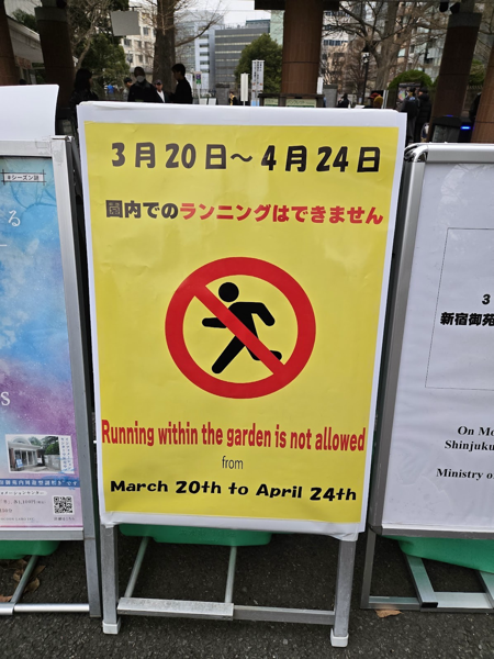 新宿御苑：花見シーズンのランニングは禁止