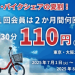 ドコモ・バイクシェアが東京・大阪で最初の30分を165円→110円に割引、新規会員限定