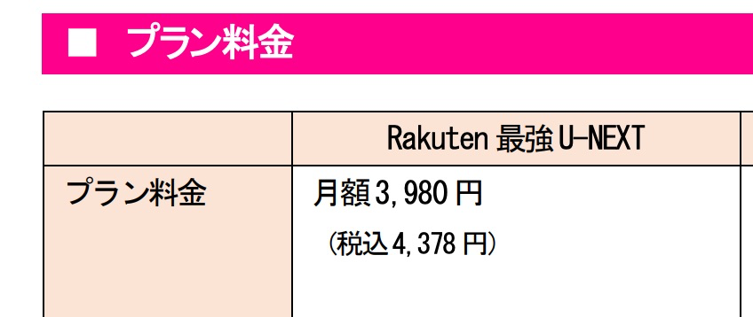 「Rakuten最強U-NEXT」のプラン料金は4,378円（割引前）