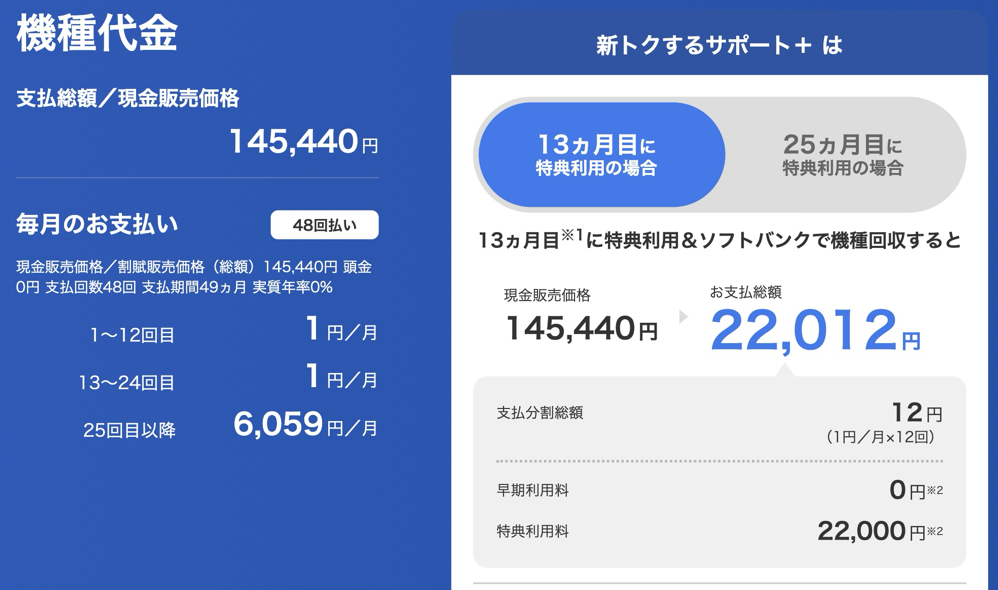 13カ月目に特典利用（端末返却）する場合