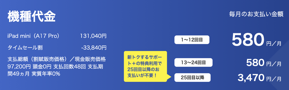 251126_iPadmini_A17pro_SoftBank.png 「iPad mini(A17 Pro)」(128GB)の本体代金&割引