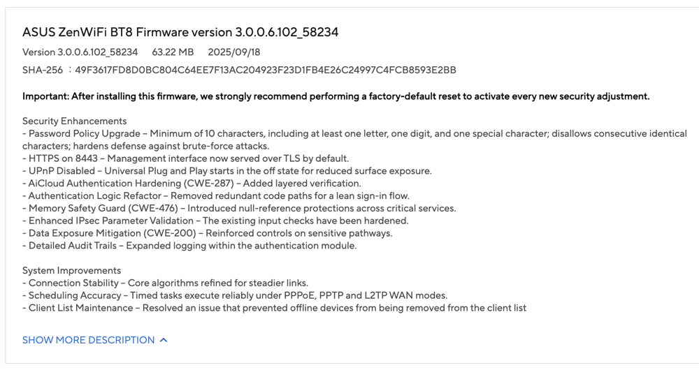 RT-BE14000_FW58234.png 9月に公開された「3.0.0.6.102_58234」で安定した